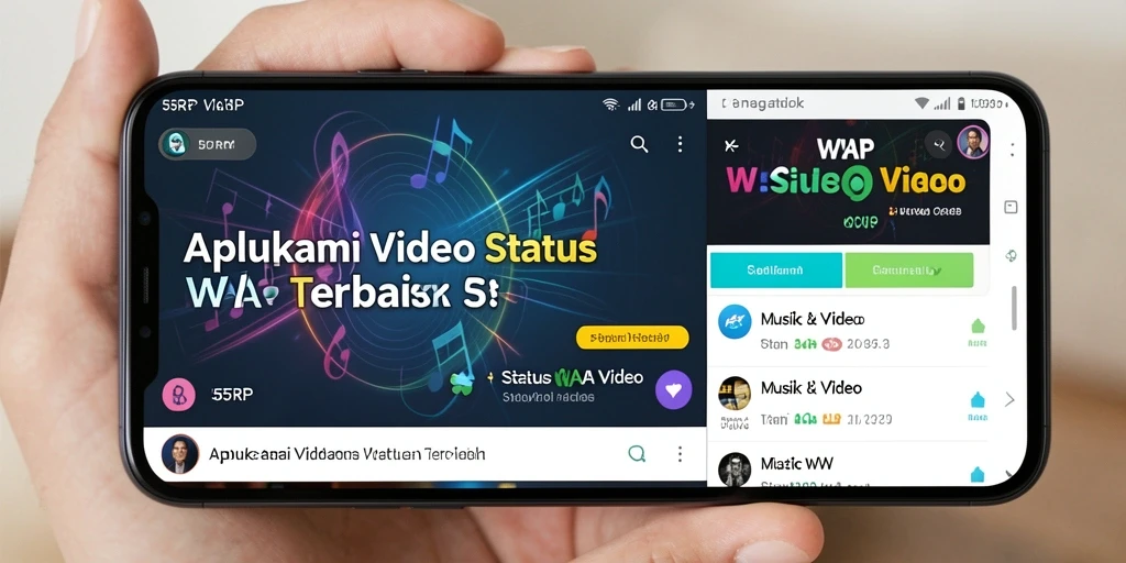 Antarmuka aplikasi 55RP dengan berbagai pilihan video status.
