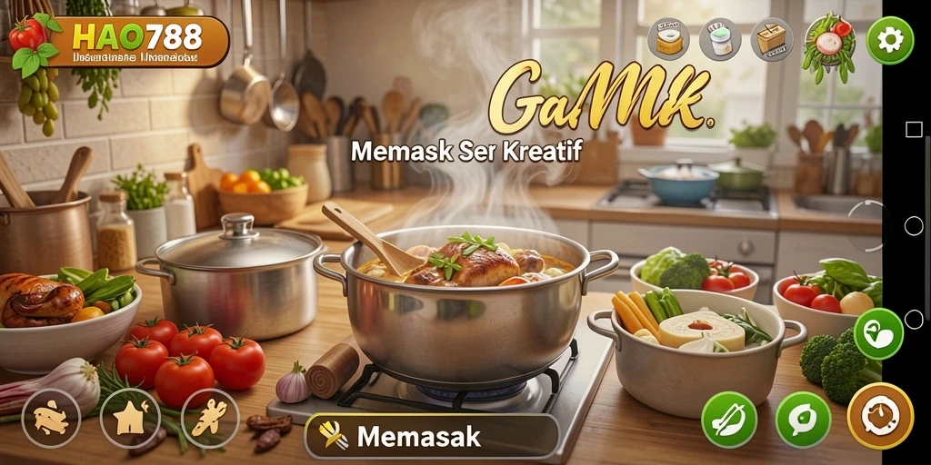 Tampilan antarmuka HAO788 saat memasak dengan berbagai pilihan resep.