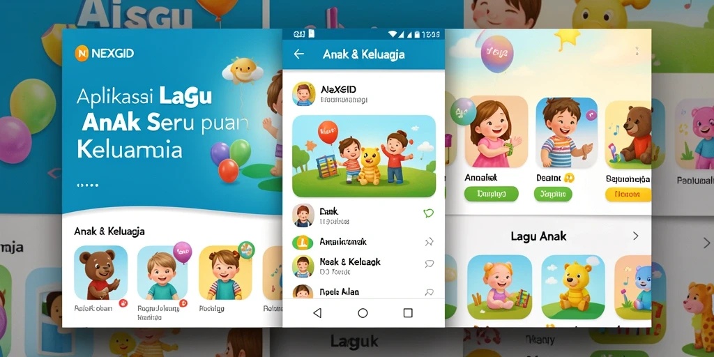 Tampilan antarmuka NEXGID dengan lagu anak yang ceria.