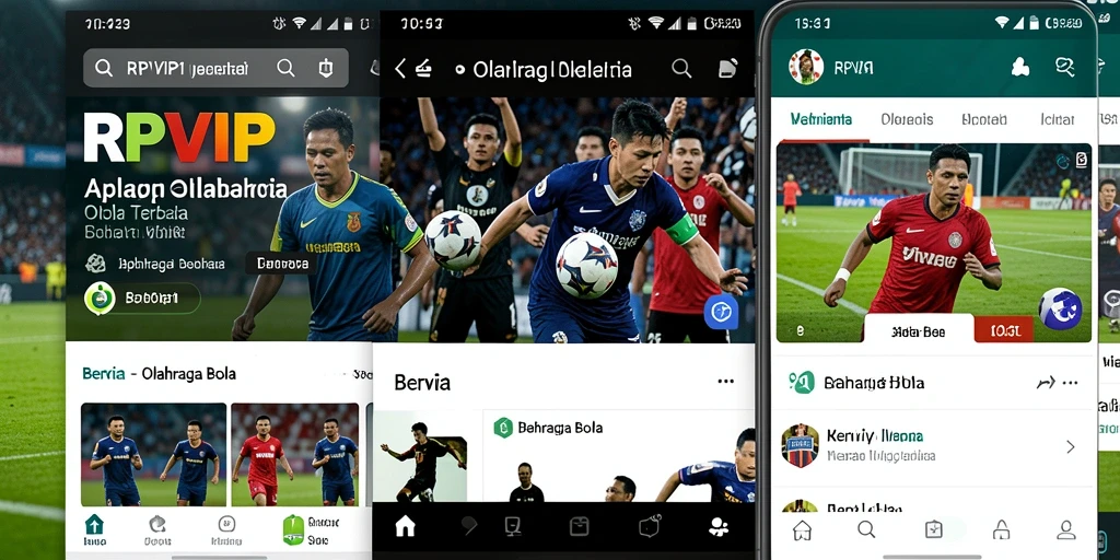 Antarmuka RPVIP1 menampilkan berita dan statistik olahraga bola.