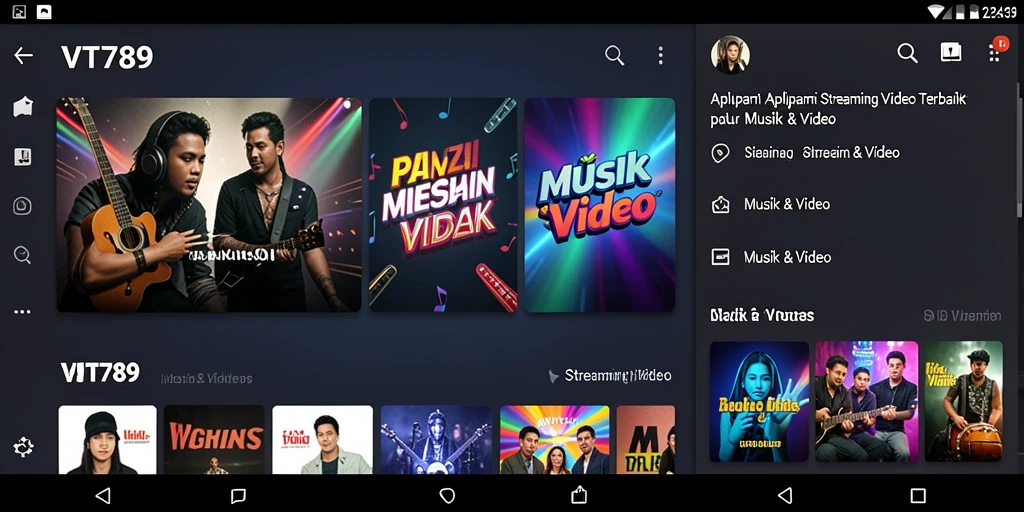 Screenshot aplikasi VT789 menampilkan antarmuka streaming video yang menarik.